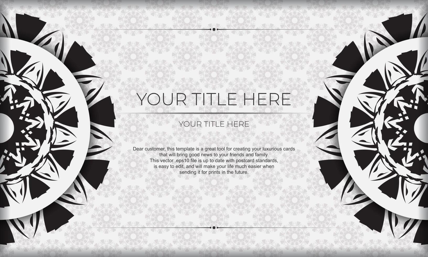 White template with ornaments and place for your logo and text. Template for postcard print design with Greek patterns. vector