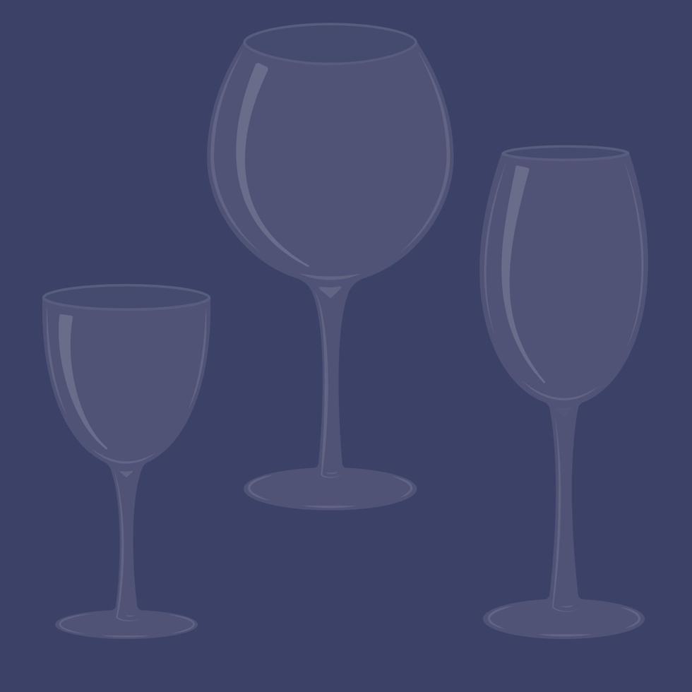 juego de copas de vino sobre un fondo azul. ilustración vectorial vector