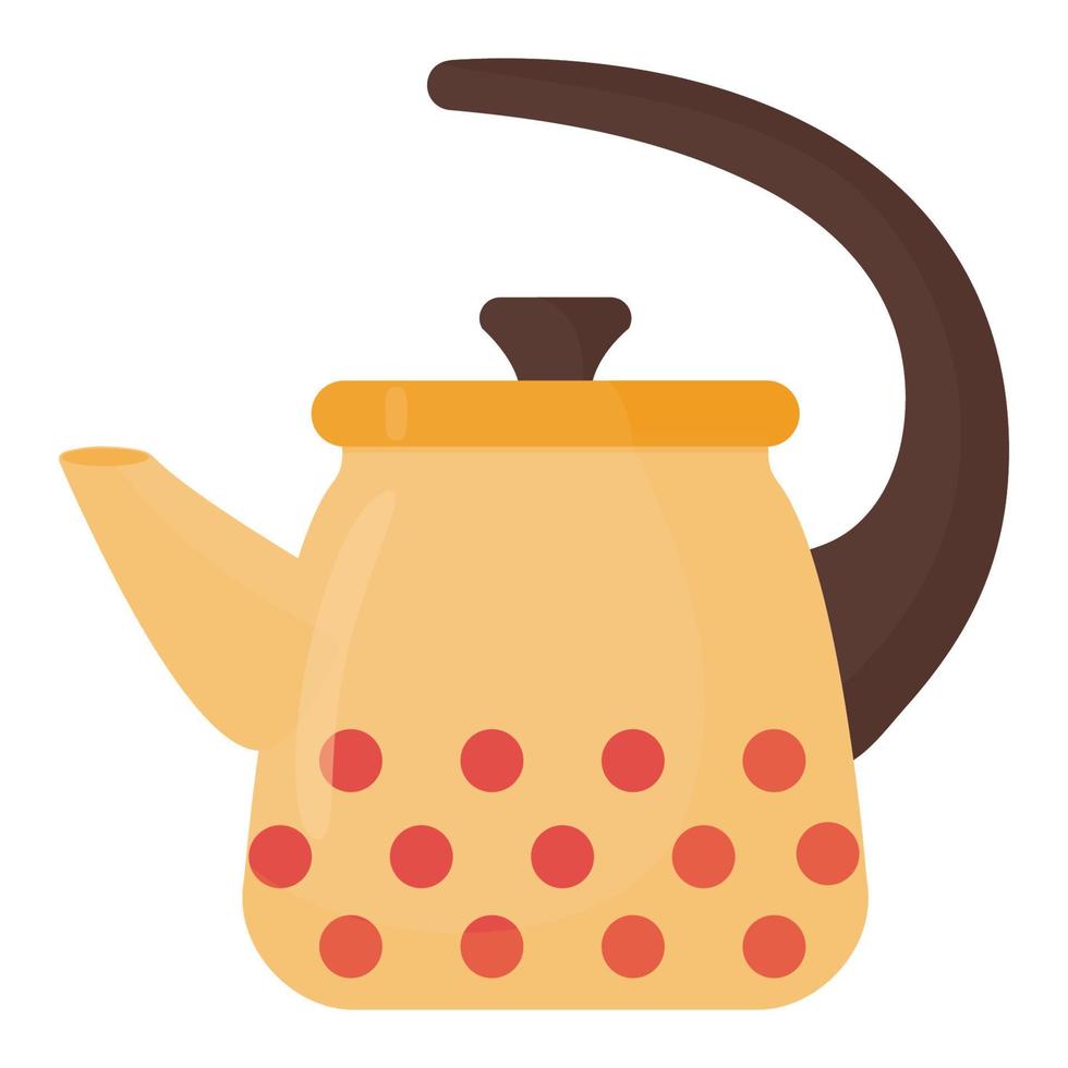 Rustic teapot with a pattern of red circles. Color flat vector illustration isolated on a white background.