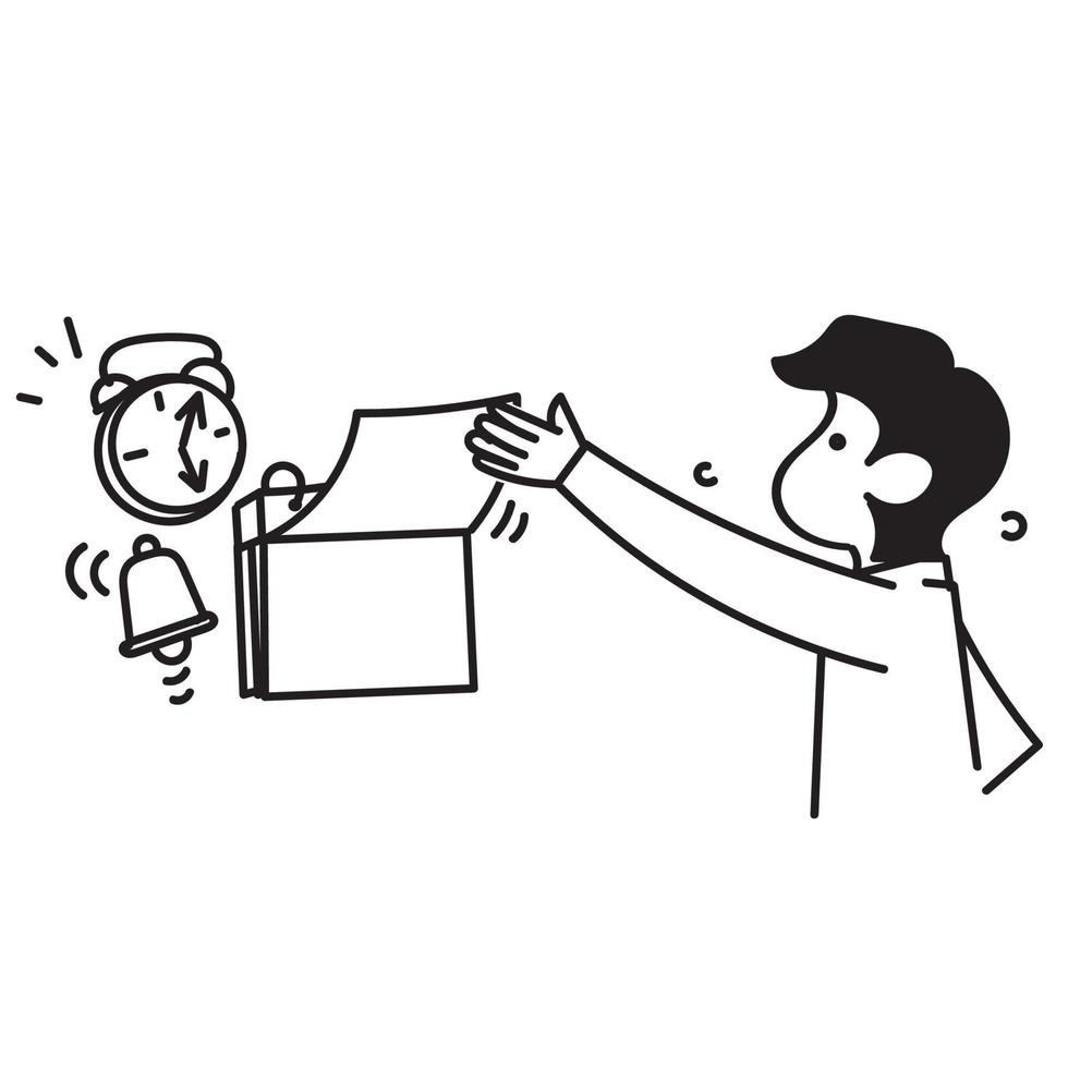 hand drawn doodle calendar reminder with clock illustration vector