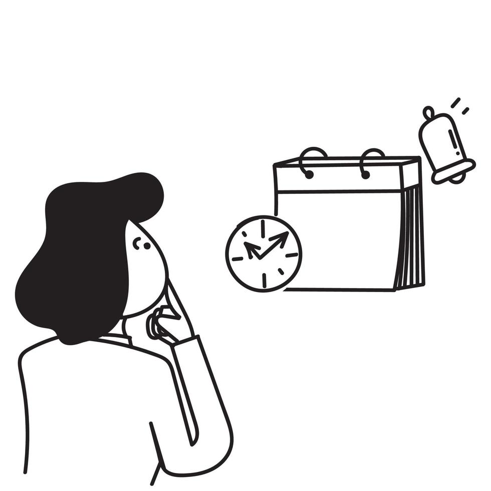 hand drawn doodle calendar reminder with clock illustration vector