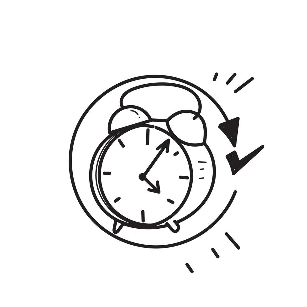 hand drawn doodle clock and circular arrow illustration vector