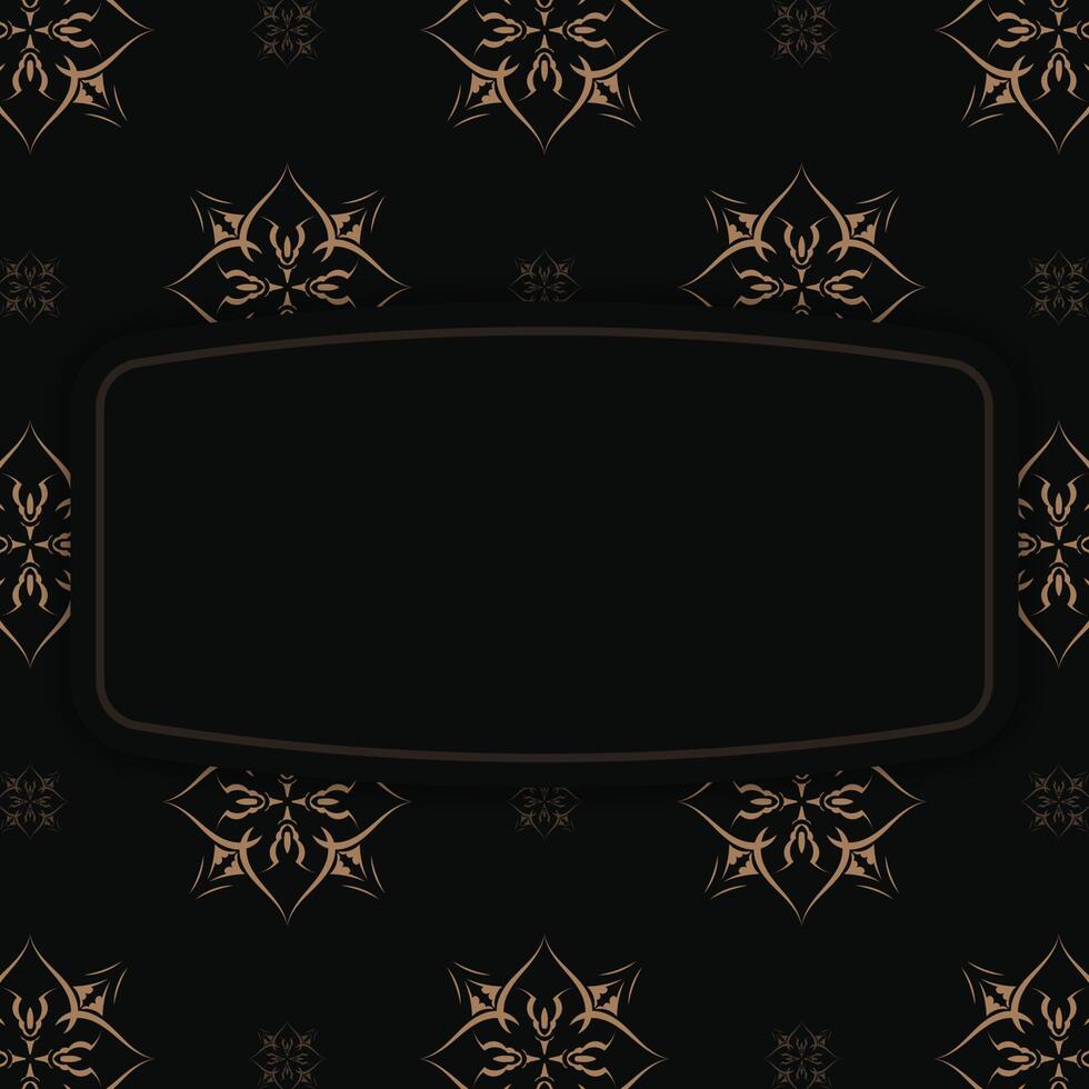 Congratulatory Brochure in black color with mandala brown ornament for your design. vector