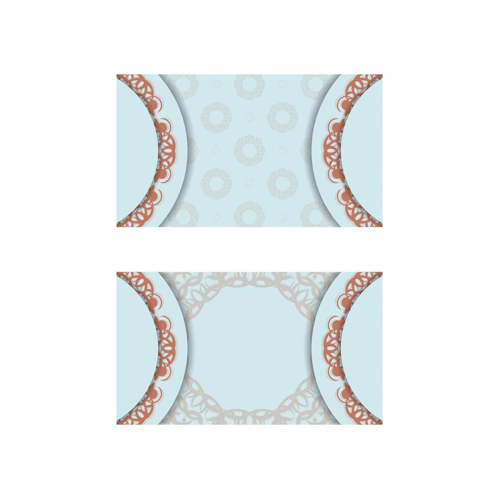 Business card in aquamarine color with Indian coral ornaments for your personality. vector