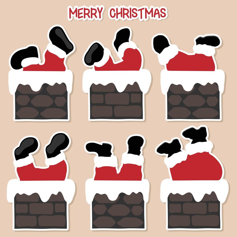 Set of Santa Clauses for Merry Christmas and Happy New Year Stickers. vector