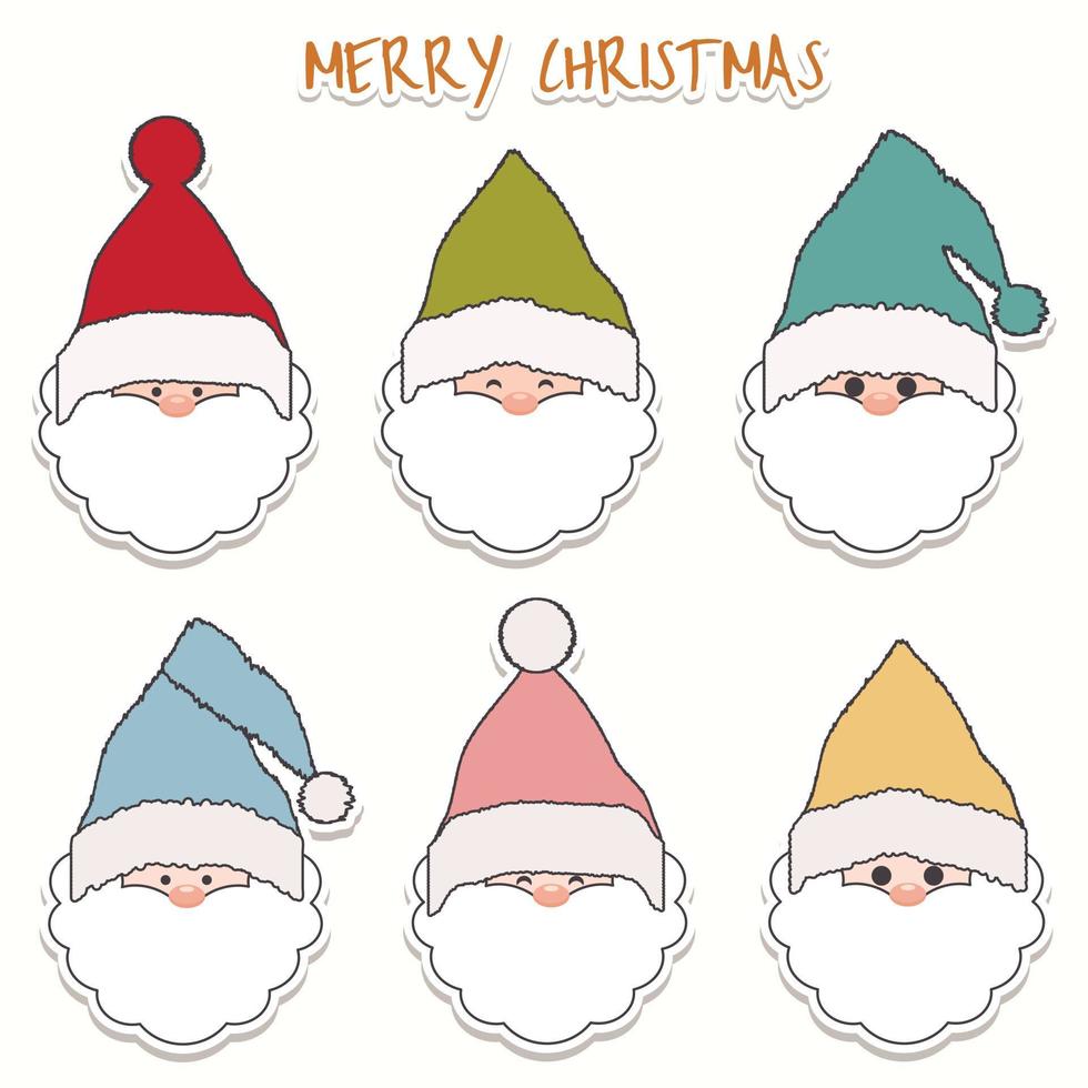 Set of Santa Clauses for Merry Christmas and Happy New Year Stickers. vector