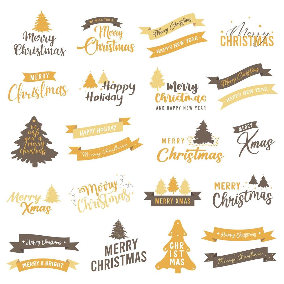 Collection of Merry Christmas typography badge emblems quotes lettering for postcard, invitation, greeting card, poster and gift. vector