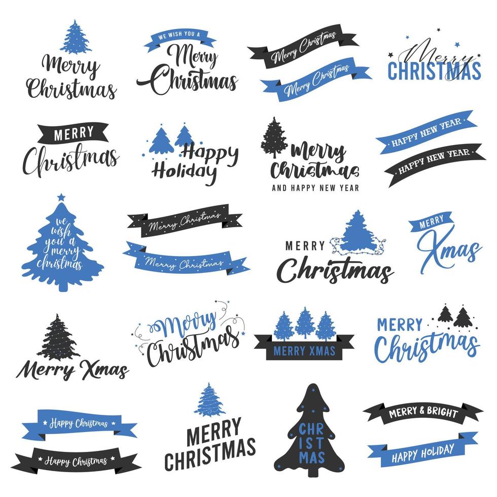 Collection of Merry Christmas typography badge emblems quotes lettering for postcard, invitation, greeting card, poster and gift. vector
