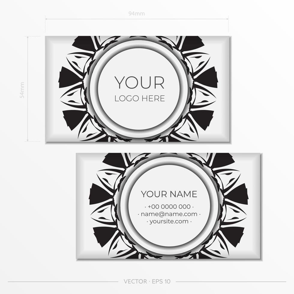 Business card design in white with black ornaments. Stylish business cards with place for your text and abstract patterns. vector