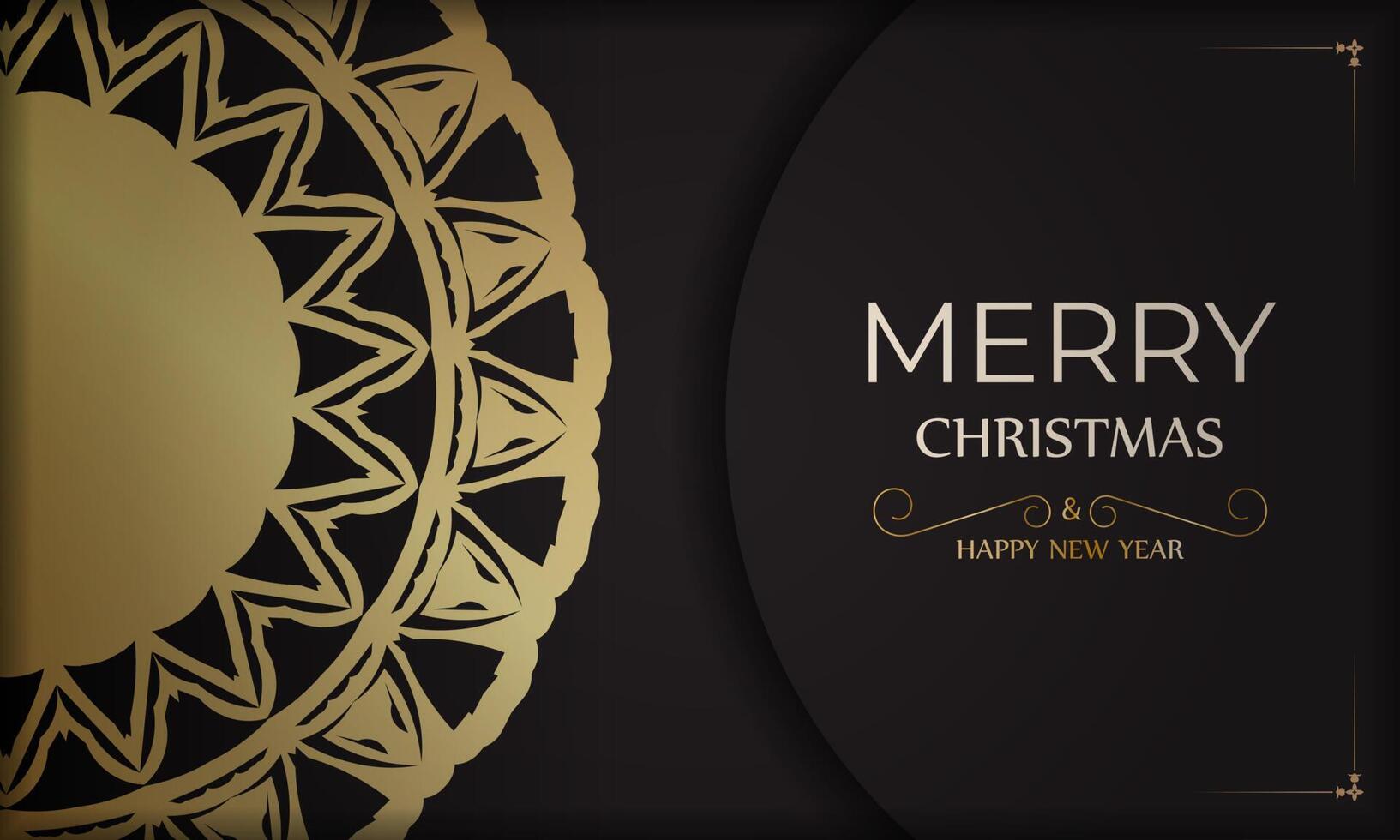 banner feliz navidad y feliz año nuevo en negro con patrón dorado. vector