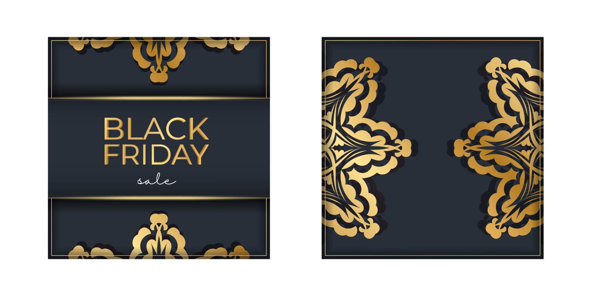 Dark blue black friday sale advertisement template with greek gold pattern vector