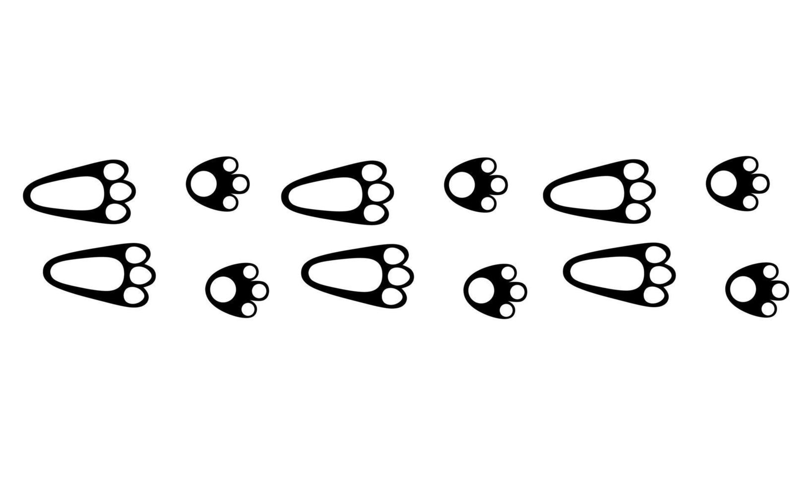 silueta vectorial de un rastro de conejo sobre un fondo blanco. huella de conejo saltando en patrón de conejo negro. ideal para logotipos de rastros de animales vector