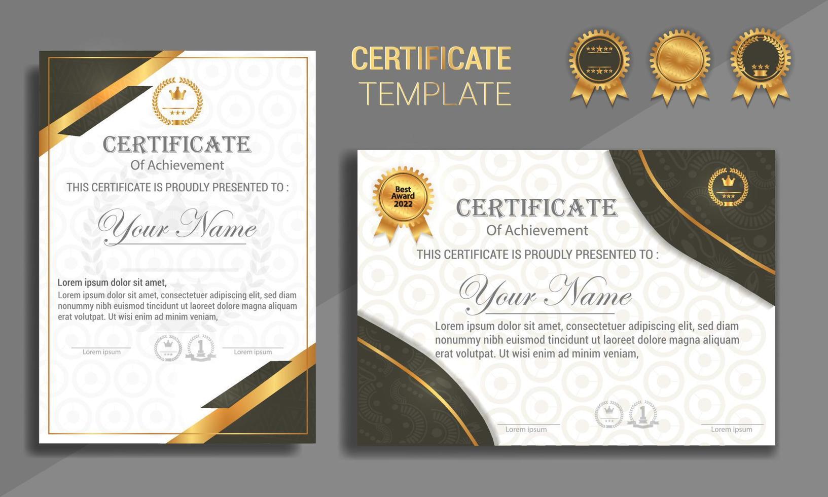 plantilla de certificado con marco de esquina elegante y patrón de textura realista de lujo, insignias premium de diploma diseño ilustración vectorial vector