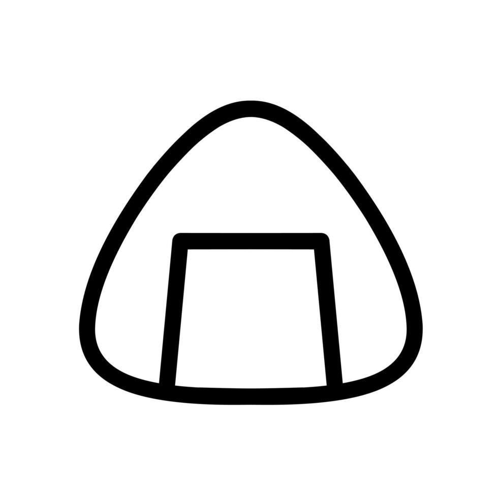 Onigiri line icon wrapped in dried seaweed or nori on white background. A traditional Japanese dish eaten at lunchtime, rice balls stuffed with salmon and vegetables. vector