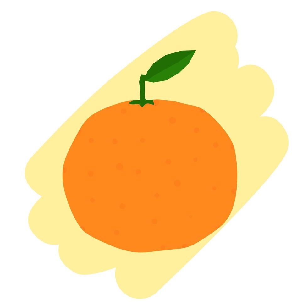 icono de vector de mandarina naranja sobre fondo amarillo. cítricos maduros con tallos de hojas verdes. perfecto para tarjetas de invitación, logotipos de bebidas de jugo y carteles de frutas frescas.