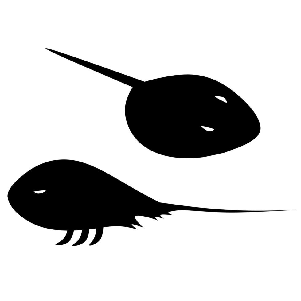 Silhouette of two horseshoe crabs with different appearances. Black sea animal design on white background. Great for marine logos. vector