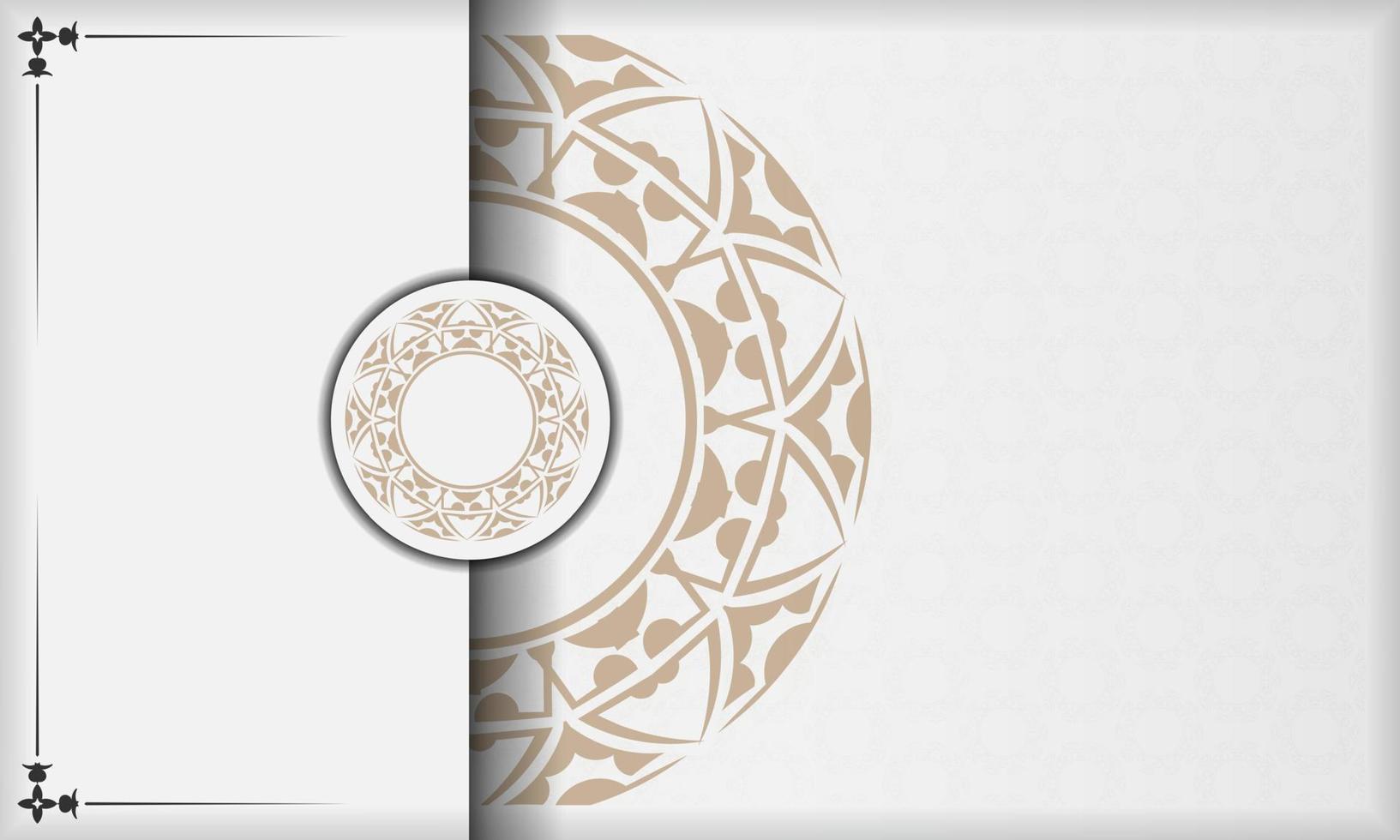 Print-ready postcard design with Greek patterns. White banner with ornaments and place under your text. vector
