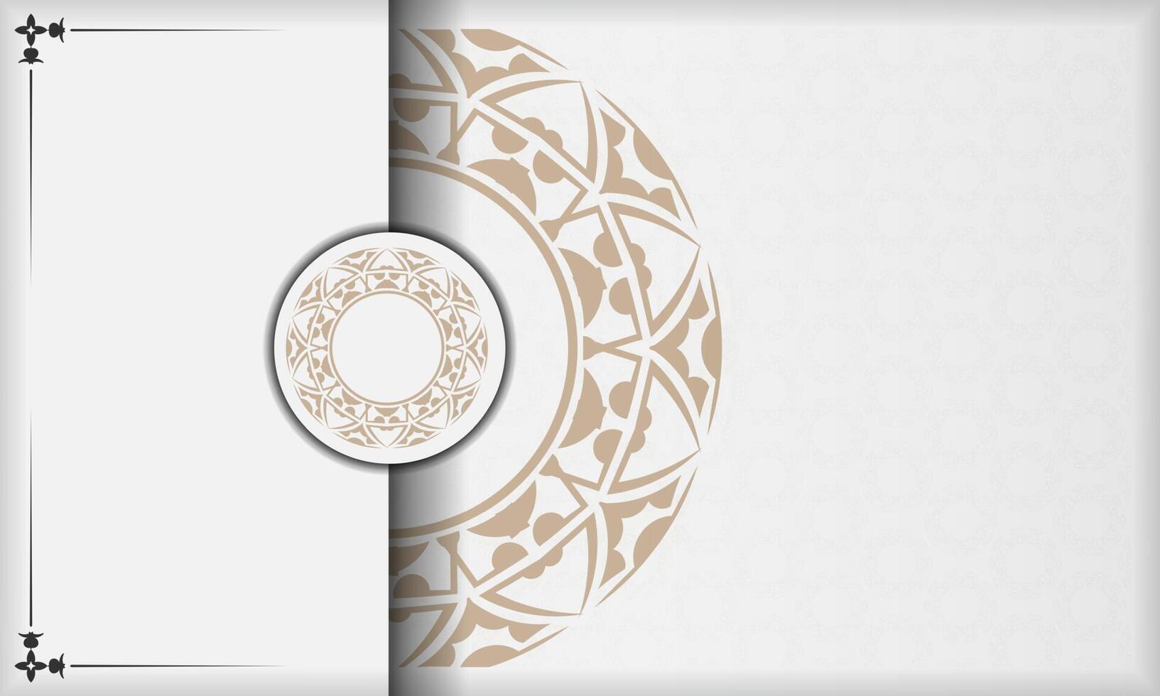 Print-ready postcard design with Greek patterns. White banner with ornaments and place under your text. vector