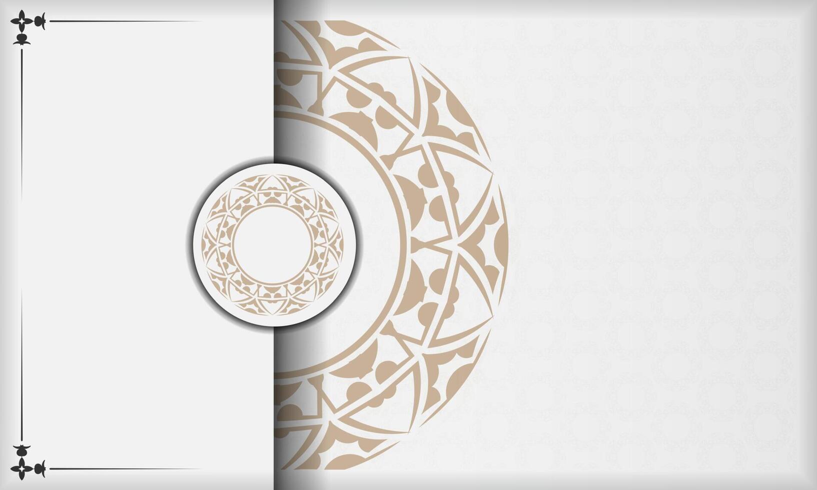 Print-ready postcard design with Greek patterns. White banner with ornaments and place under your text. vector