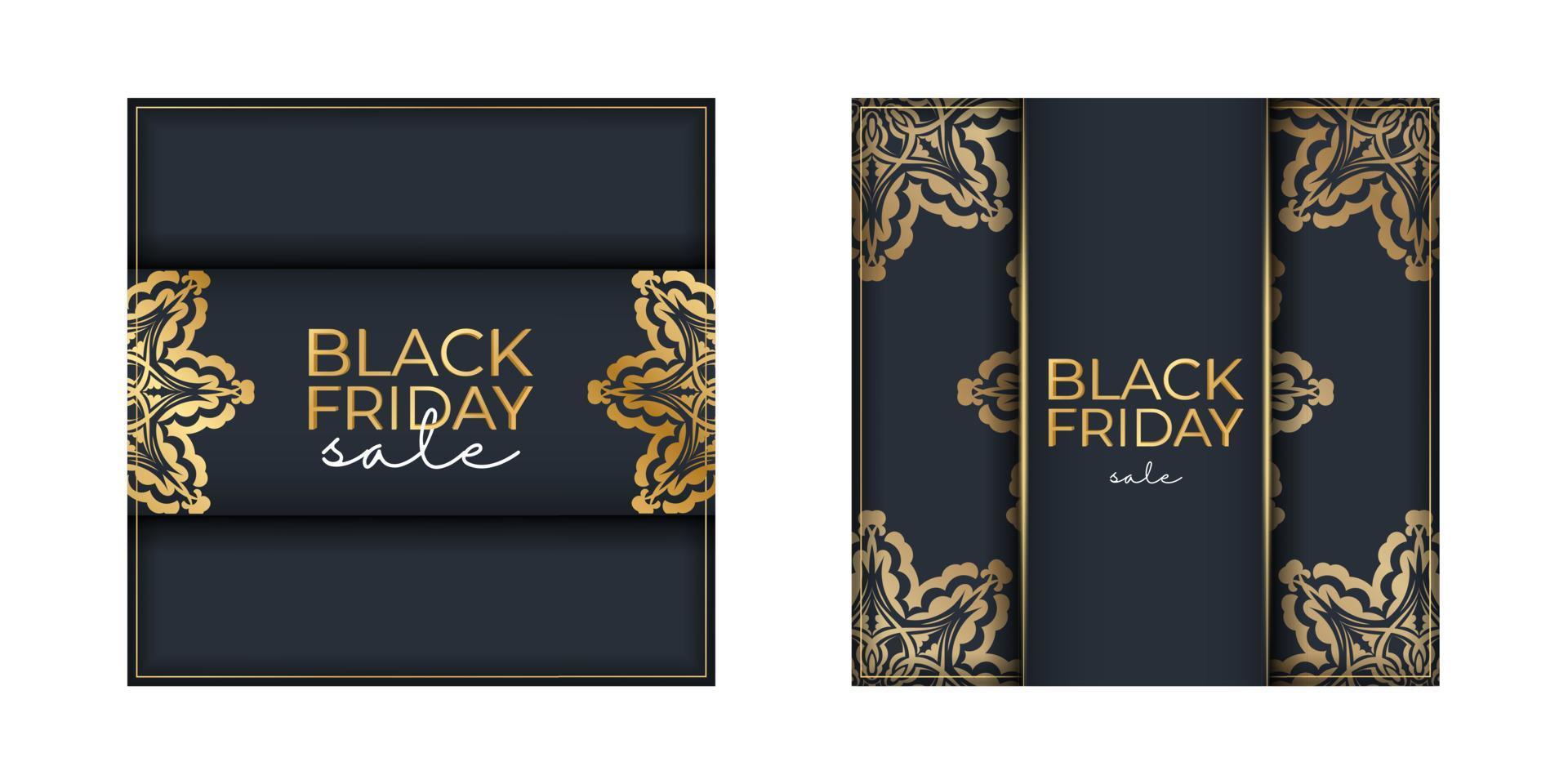 plantilla de publicidad de venta de viernes negro azul oscuro con adorno de oro griego vector