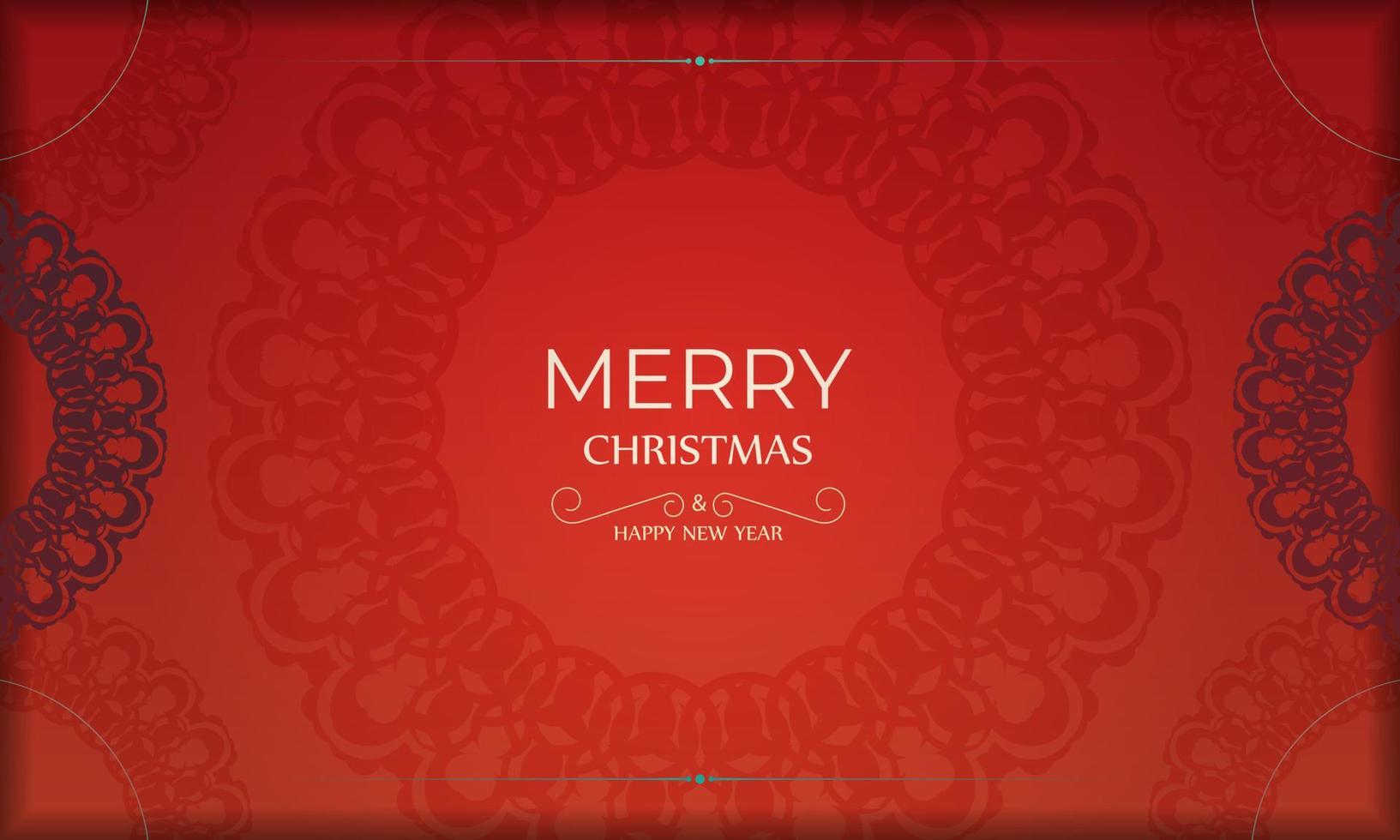 Greeting card template Merry Christmas Red color with luxurious burgundy ornament vector