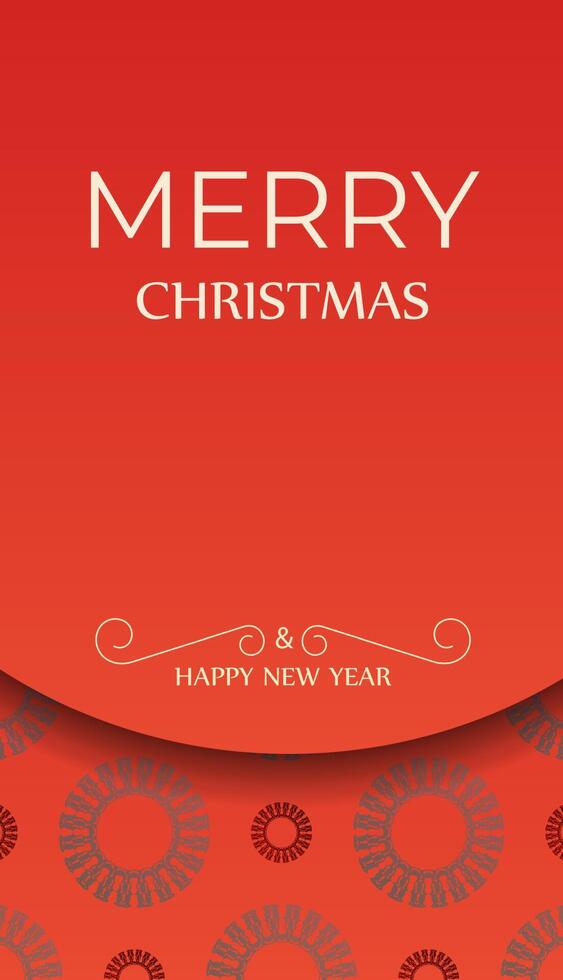 Merry Christmas Red Color Greeting Flyer Template with Vintage Burgundy Pattern vector