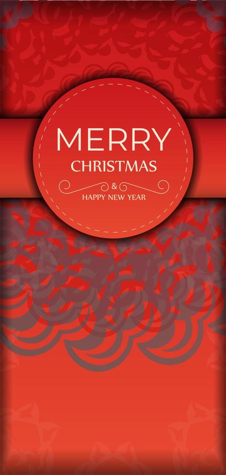 Template Greeting card Merry Christmas Red color with luxurious burgundy pattern vector