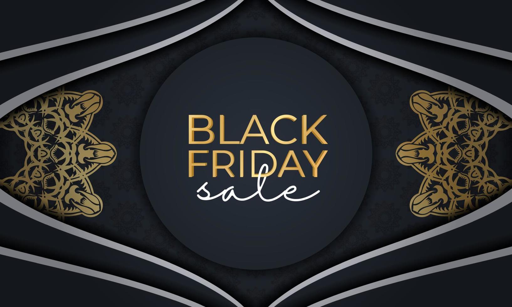 Black Friday Sale Poster Sale Dark Blue With Luxurious Gold Pattern vector