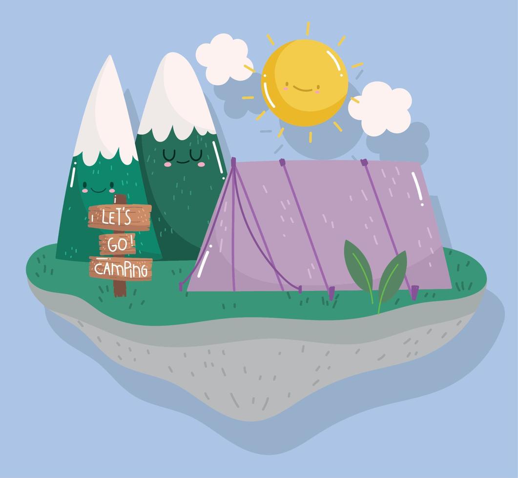 camping tent forest sunny day in cartoon style design vector