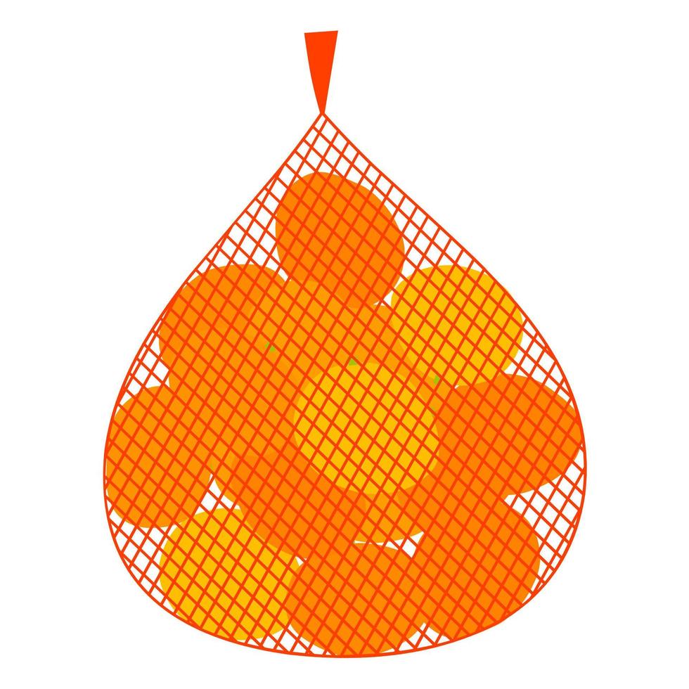 Vector illustration of mandarin oranges in a red mesh. Orange fruit packaging on a white background. Great for fresh fruit sale logos and posters.