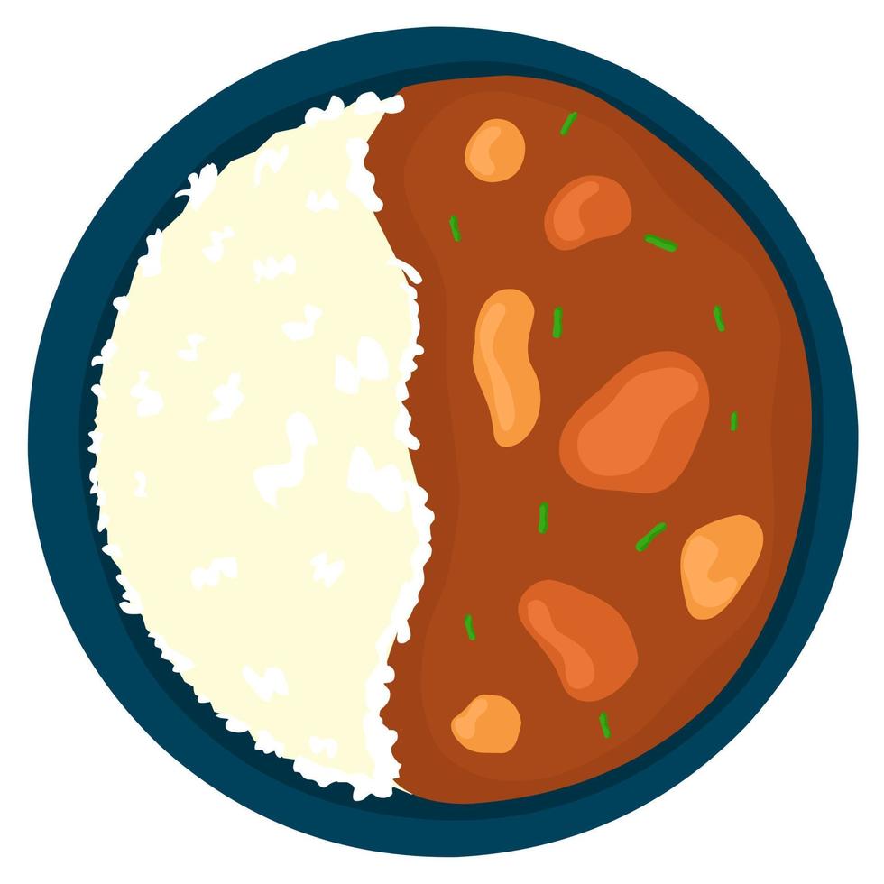 arroz al curry japonés con carne, patatas y apio sobre un fondo blanco. comida japonesa en un plato. ideal para logotipos y carteles de ventas. ilustración vectorial vector