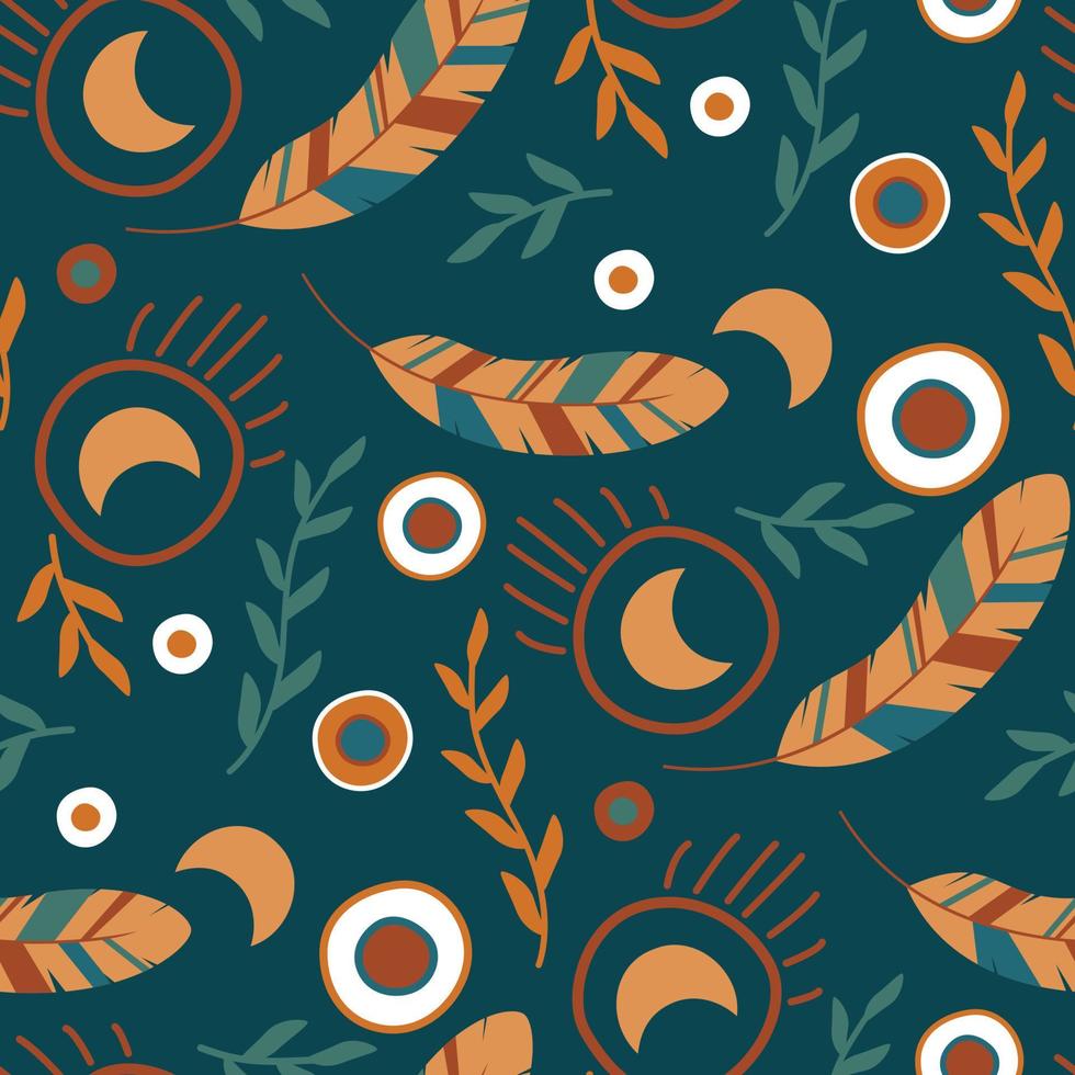 magic seamless pattern with feathers vector