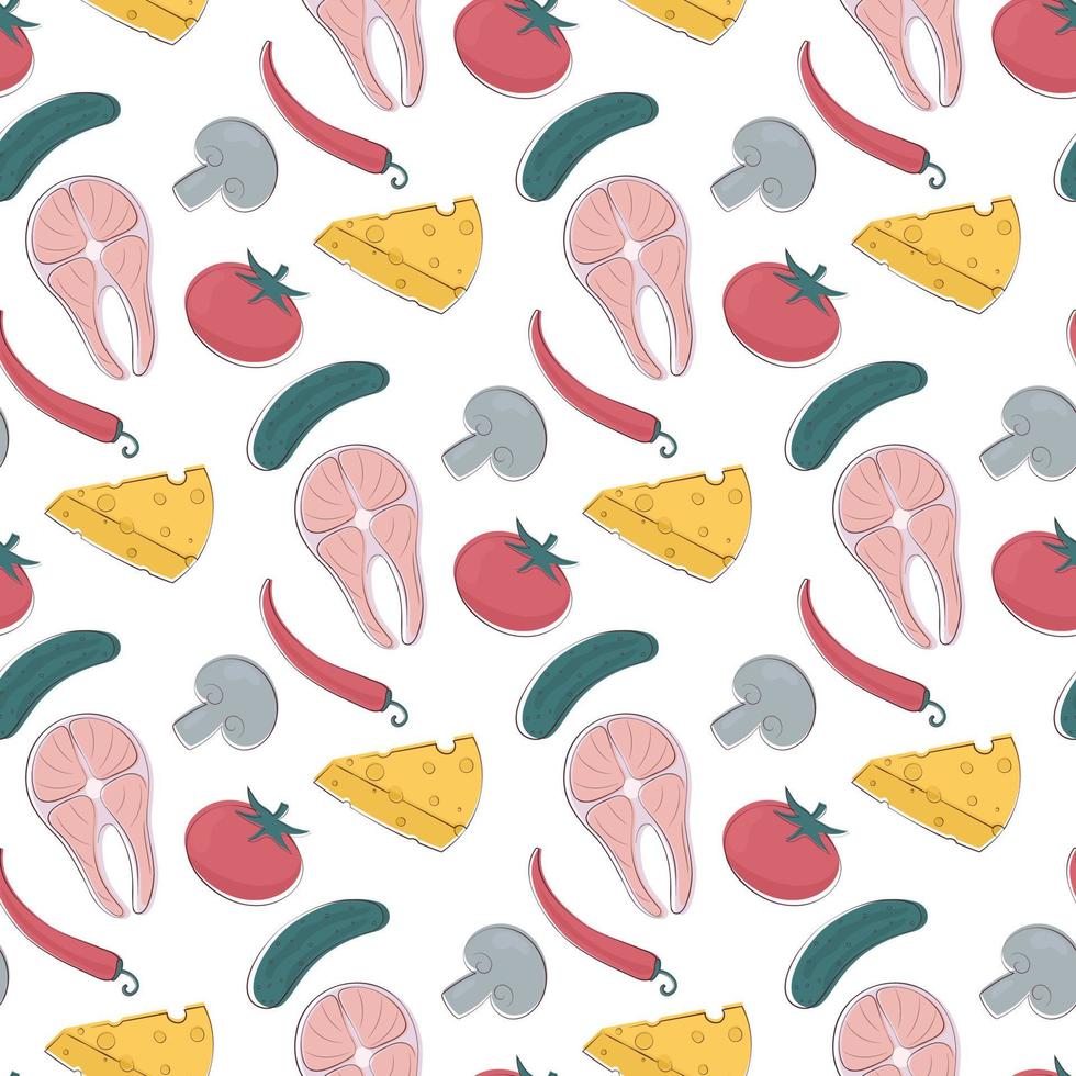 doodle food seamless pattern vector