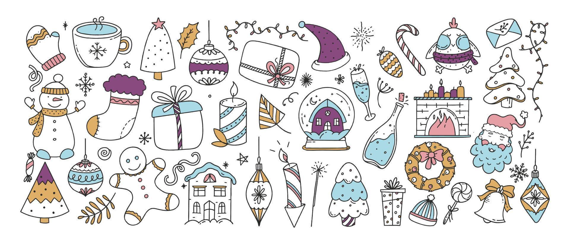 gran conjunto de elementos de navidad vector ilustración doodle aislado sobre fondo blanco concepto de navidad