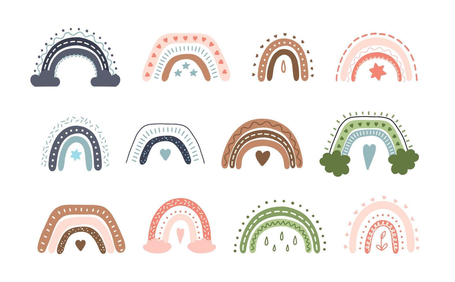 Rainbow boho set. For decoration of childrens rooms and holidays. Vector modern style
