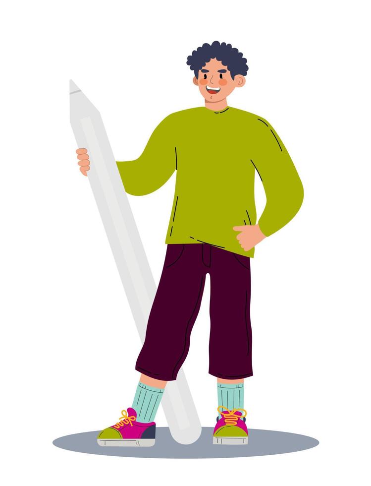 A man with a stylus. Digital illustrator. Vector illustration flat style