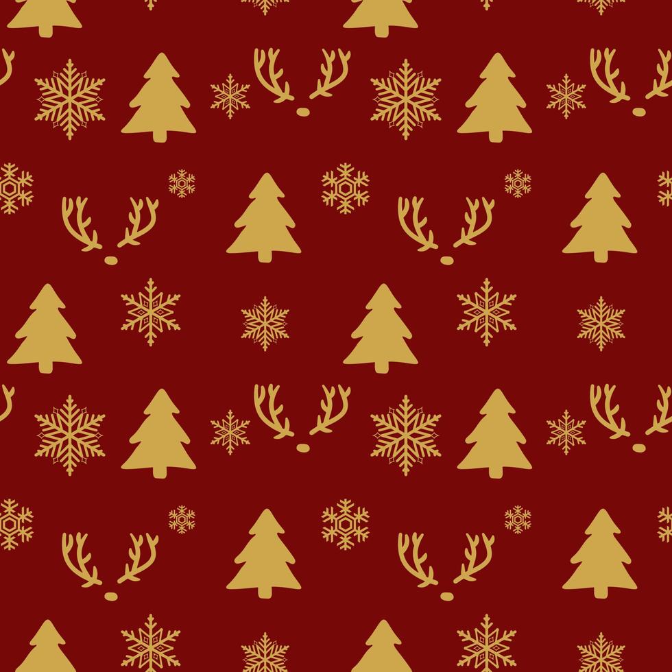 patrón de Navidad sin costuras. fondo con ciervos, copos de nieve y árboles de navidad. perfecto para envolver papel, tarjetas de felicitación, estampado textil. vector