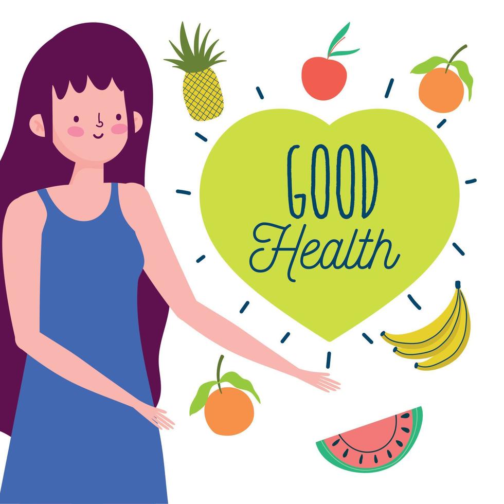 young woman and delicious fruit vegetables healthy life vector