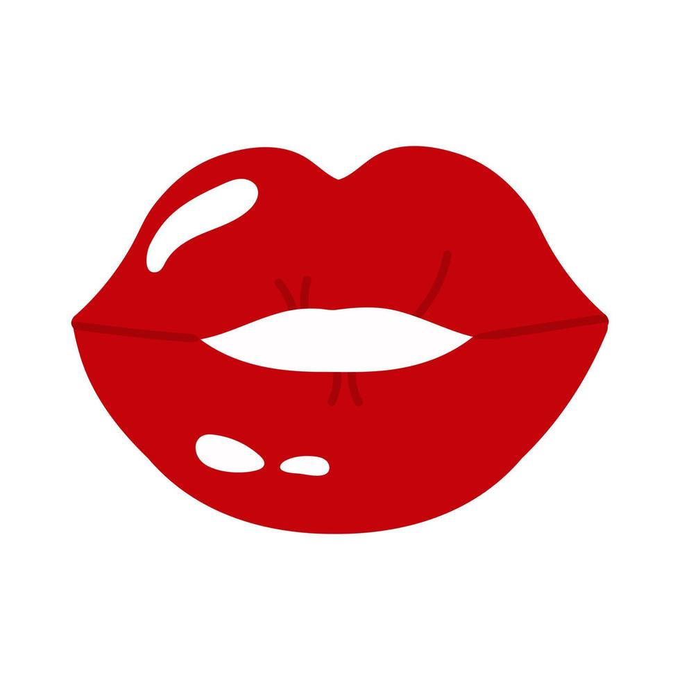 Cartoon red lips isolated on white background. Happy Valentine's Day. vector