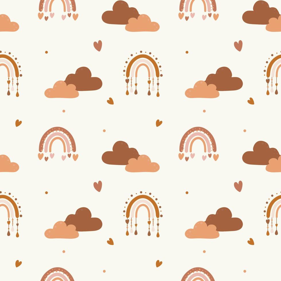 Seamless pattern with clouds, rainbow and hearts. Background for wrapping paper, greeting cards and seasonal designs. Happy Valentine's day. vector