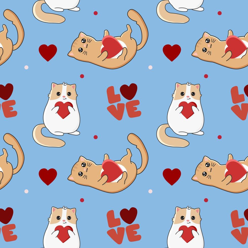 Seamless pattern with cute cats and hearts. Happy Valentine's day. vector