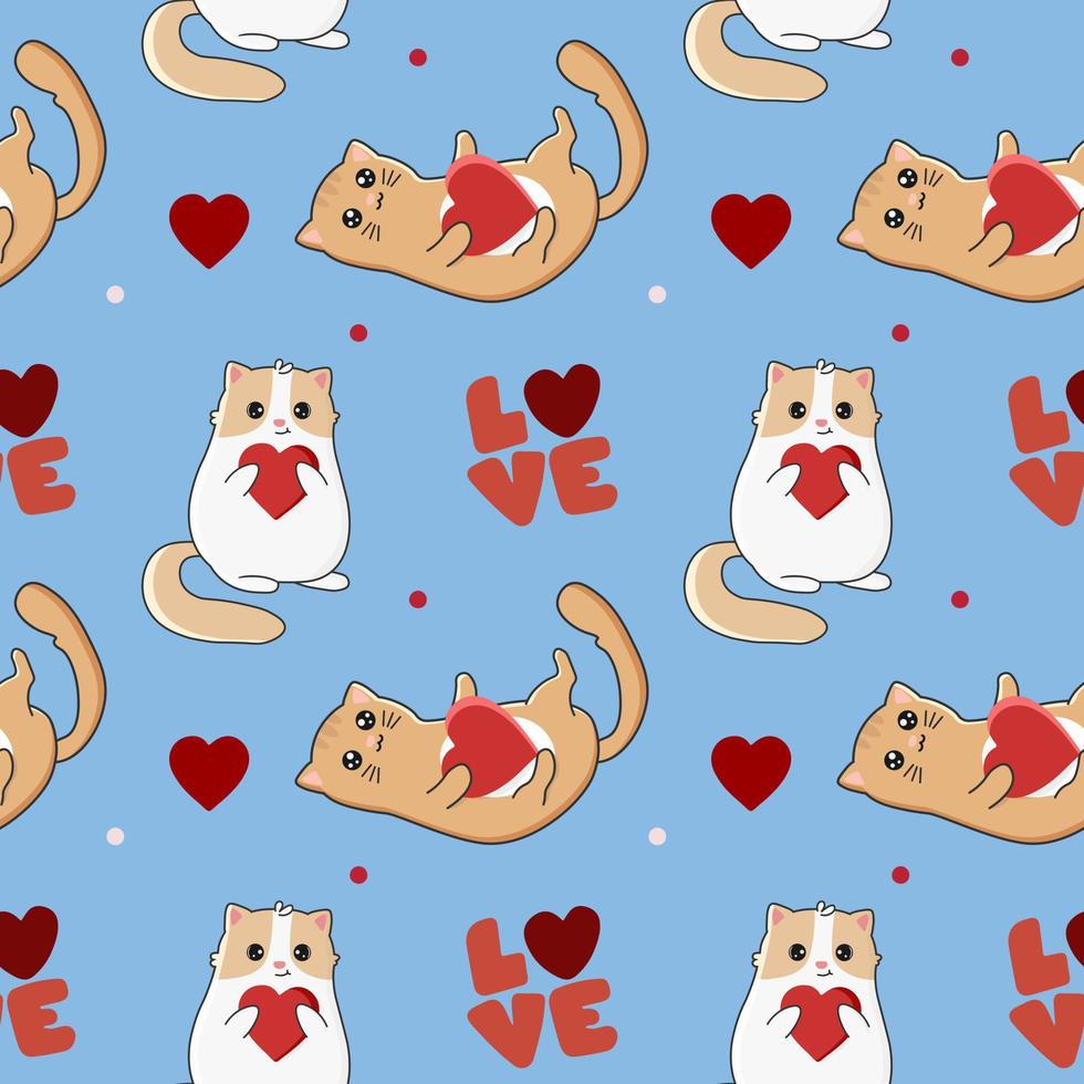 patrón sin costuras con lindos gatos y corazones. Feliz día de San Valentín. vector