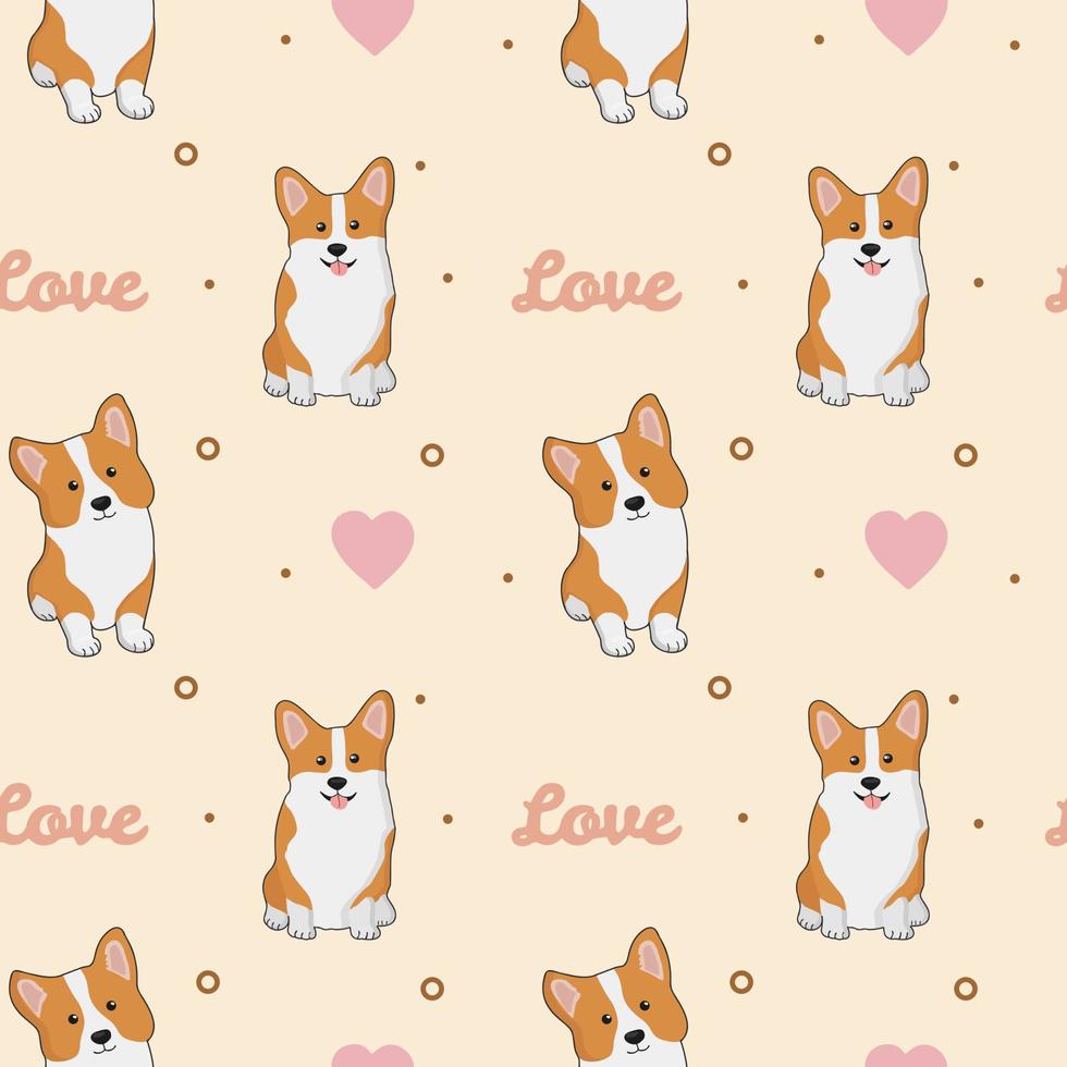 Seamless pattern with corgis and hearts. Background for wrapping paper, greeting cards and seasonal designs. Happy Valentine's day. vector