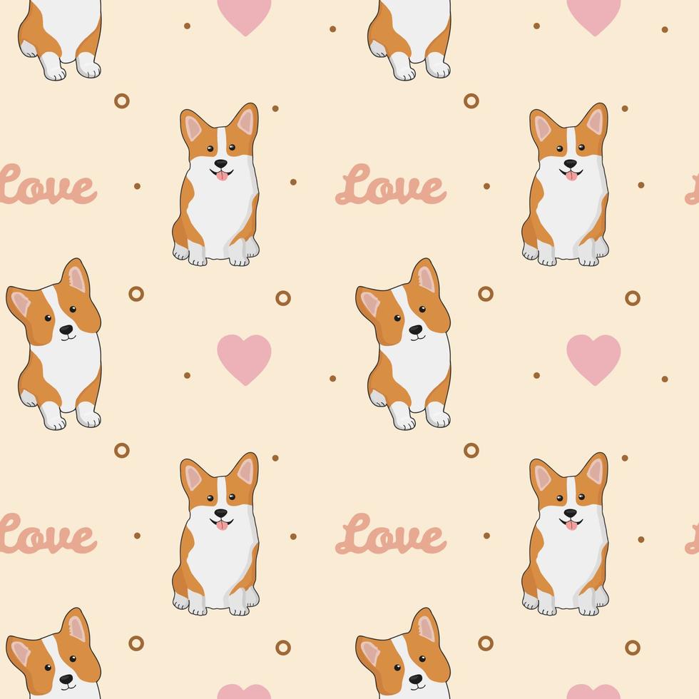 patrón sin costuras con corgis y corazones. fondo para envolver papel, tarjetas de felicitación y diseños de temporada. Feliz día de San Valentín. vector