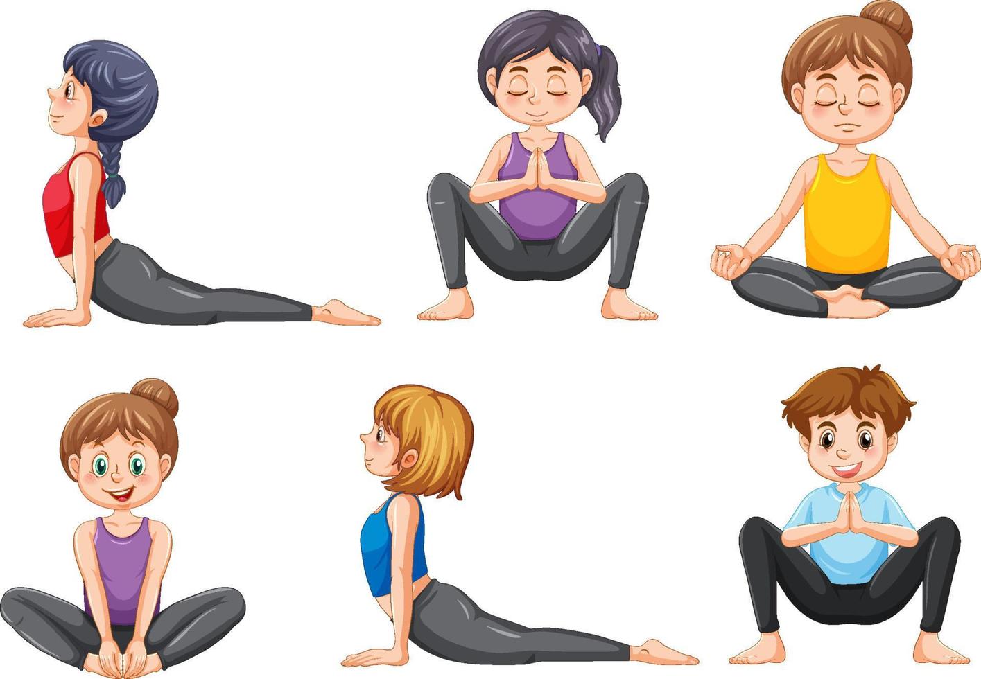 Set of different yoga postures vector