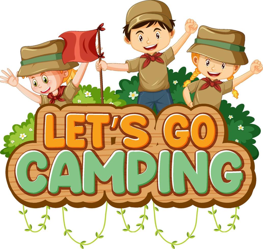 Camping kids and text design for word let's go camping vector