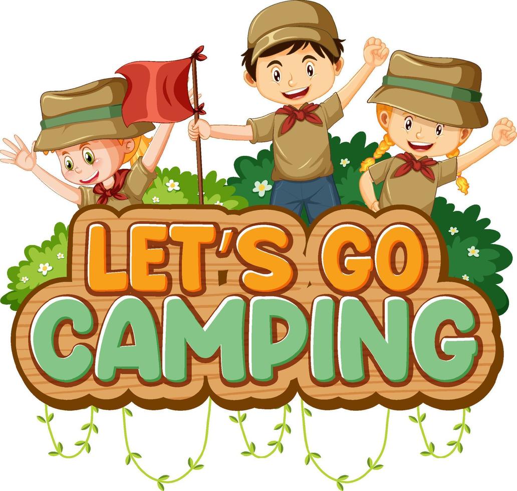 niños de camping y diseño de texto para word vamos a acampar vector