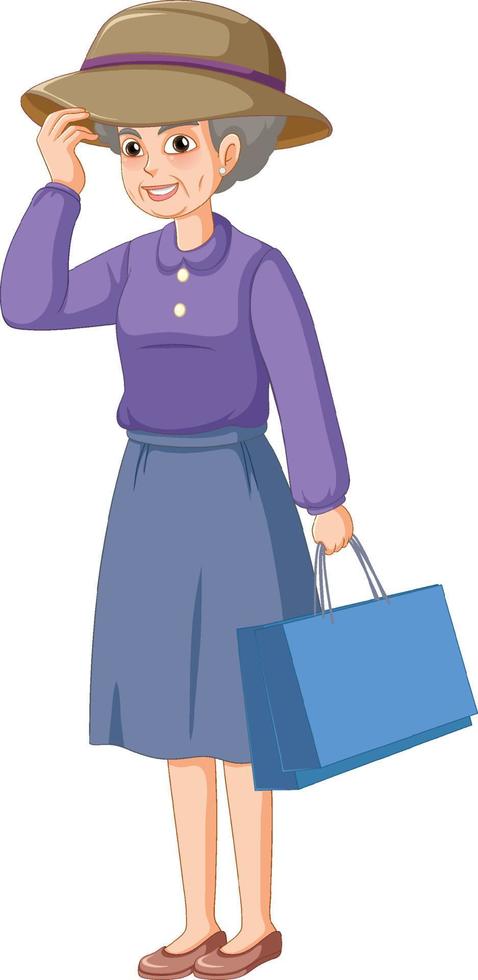 Senior woman holding shopping bag vector