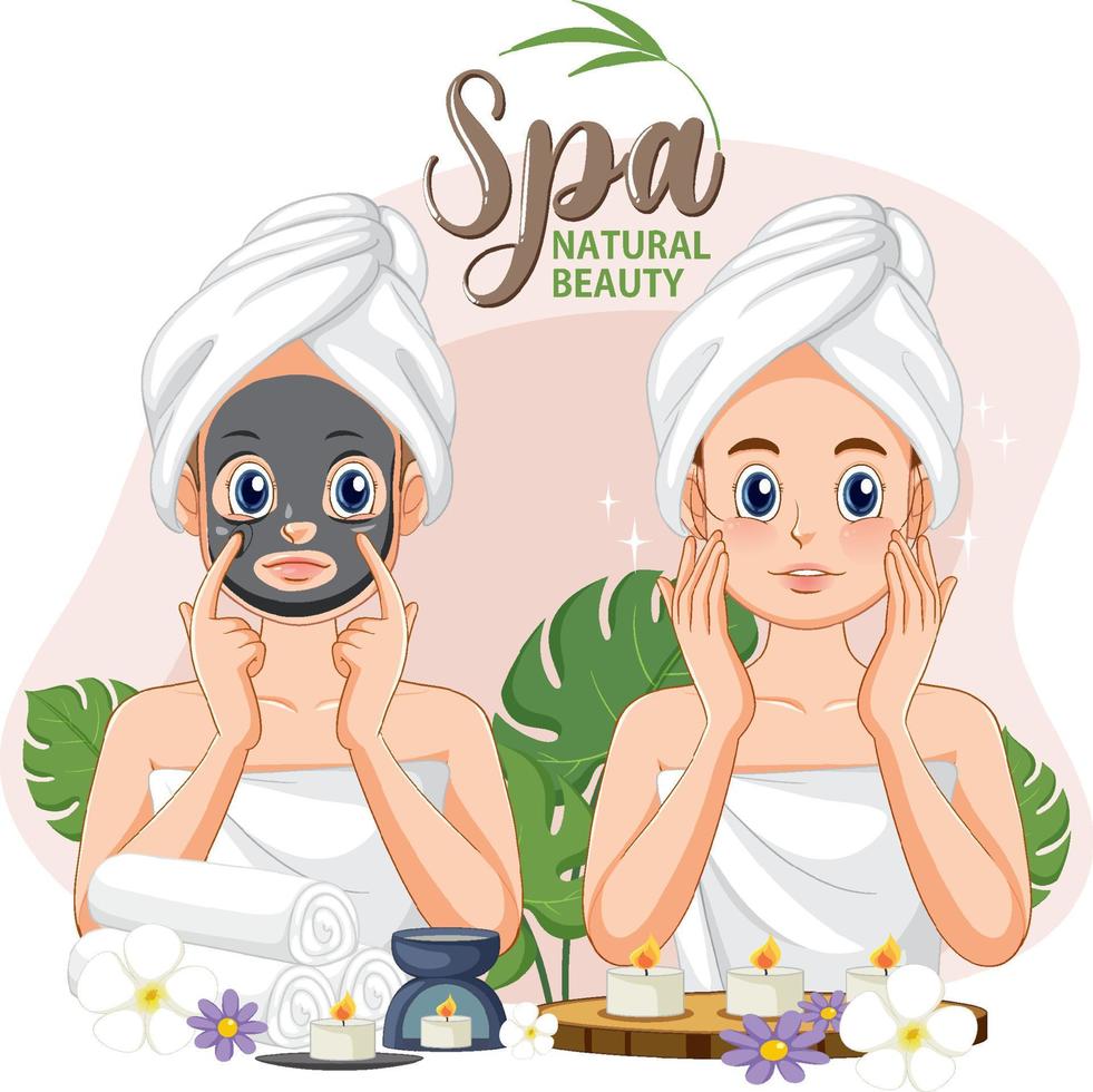 Spa girl applying facial mask vector