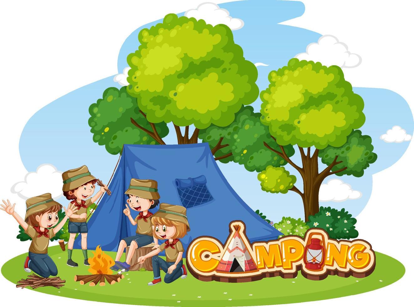 Outdoor camping with scout kids vector